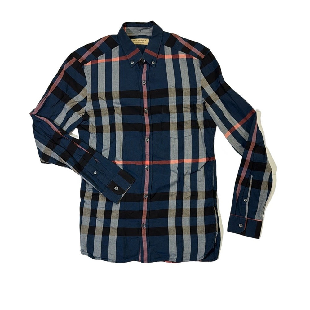 Burberry mens S Small blue classic nova check plaid oxford shirt EUC